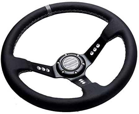 JHVVBFWF Autoteile Deep Dish Racing-Lenkrad PVC-Leder Aluminiumrahmen Sportlenkrad Mit Hupenknopf 14 Zoll 350 Mm Autolenkrad