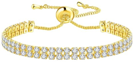 JewelryWe Tennisarmband Damen Zirkonia Armband: 5mm Breit Gold Edelstahl Tennis Armband Geschichtet Zweischichtig verstellbar dünne Armkette Kettenarmband Geschenk für Frau Mädchen