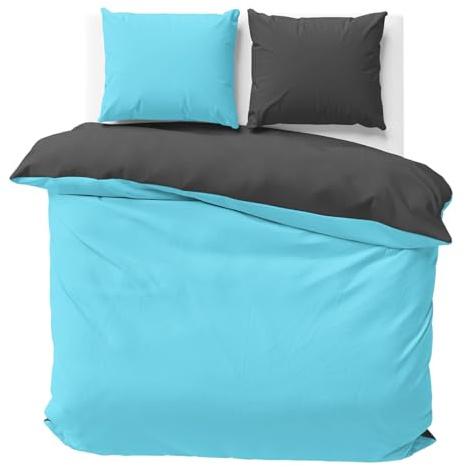 Visaggio Wende Bettwäsche Mikrofaser 200x200 cm Deckenbezug 2X Kissenbezug 80x80 cm Türkis Anthrazit Bettbezug Set Uni Einfarbig Schlafzimmer Set