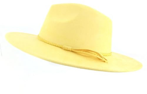 Fedora Trilby Filzhut Hut Hut Breite Krempe Fedora Hut Männer Frauen Filz Jazz Hüte Klassische Kirche 56 To58 cm Gelb