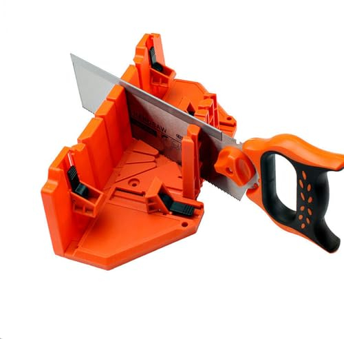 CYSFETENA Miter Box with Saw, 12 Inch Mitre Box with 14 Inch Back Saw, Mitre Box Saw Storage, Wood Cutting Hand Saw Box with Clamp, for Accurate Cutting, Receptacle Box Saw with De
