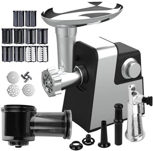 Uadme 9-in-1 Multifunktions Elektrischer Fleischwolf (Meat Grinder) – 800W Kupfermotor 2 Geschwindigkeiten for Home Use, 3/5/7mm Lochscheiben Wurstfüller, Umkehrfunktion Anti-Verstopfung