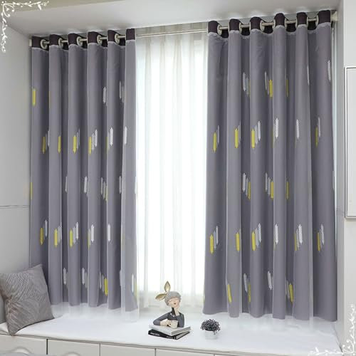 Bishilin Vorhänge Blickdicht mit Ösen, Verdunklungsvorhänge Violett 2er Set Stickerei mit Weizen Motiv Doppelschicht Modern 86x138CM Polyester Gardinen Schlafzimmer Kinderzimmer Jugendzimmer
