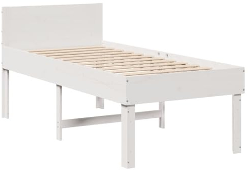 vidaXL Massivholzbett, Holzbett ohne Matratze mit Stauraum, Bettgestell mit Kopfteil Lattenrost, Bett Einzelbett für Schlafzimmer, Weiß 90x200cm Kiefernholz