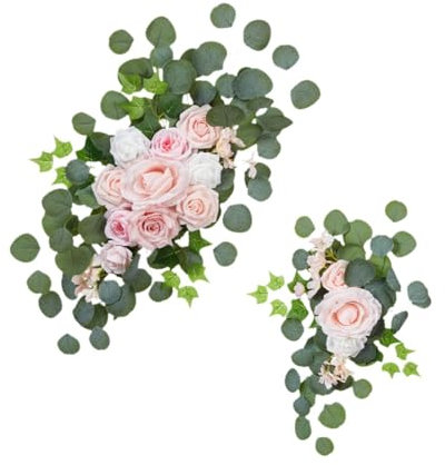 Fenteer 2X Hochzeitsbogen Blumen Set Blumenarrangement Herzstück Grünblätter Künstliche Blumengirlande für Fenster Feiertagszeremonie