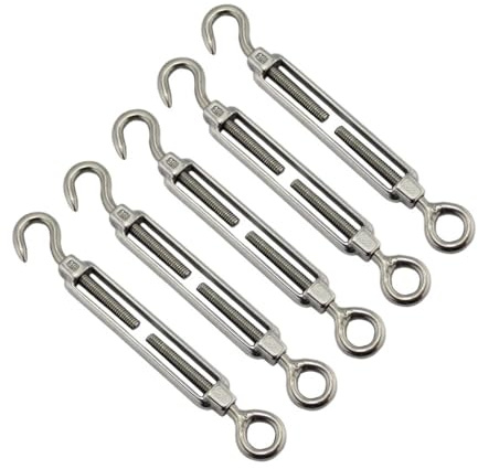 5PC In Acciaio Inox 304 Gancio E Occhio Tenditore Della Fune Metallica di Tensione Lucido Rigging Hardware M4 M5 M6 M8 M10 for Tenda Da Sole A Vela(M10)