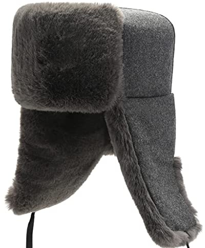 WDSOPK Unisex-Fliegermütze aus Lammfell, Leder, Winterpelzmütze, Schwarz, 56–57 cm (Grau 58)