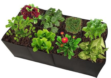 Erhöhtes Pflanzgefäß für den Garten, extra große -Pflanztaschen, rechteckiger Vlies-Pflanztopf mit 8 Fächern, atmungsaktive Gartensäcke für drinnen und draußen