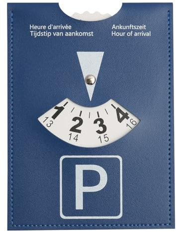 eModwey Disco Orario Auto Maxi Modello Lusso in Similpelle Morbida Soft-Touch per Parcheggio, Multilingue, Adatto per, Moto, Camper, 10x13 cm,Blu