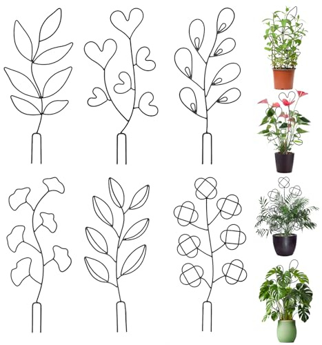 6 Pack Metal Plant Trellis for Climbing Plant, Potted Houseplants, Flowers, Vines, 15.35inch/39CM Mini Garden Plant Support Trellises for Indoor/Outdoor, Patio, Yard, or Home