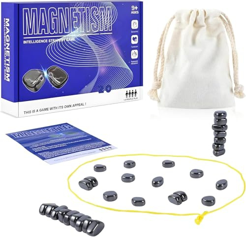Magnetic Chess Games with Stones Set Pouch Rope User Manual - Multiplayer Puzzle Board Games for Adults Kids - Magnetic Chess Board, Puzzle Strategy Game for Family, Friends, 20 Pieces Magnetic Tiles