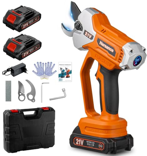 Akku Astschere für Makita 18V Akku, 35mm Schnittdurchmesser Professionelle Elektrische Gartenschere mit 2 Akku 2000mAh und LED Schnittzählerm, vorderer Handschutz (JD6608) (Orange)
