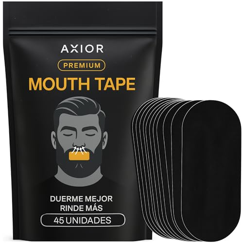 AXIOR Mouth Tape 45 Uds | Cinta Bucal Negra para Dormir | Tiras Antironquidos Transpirables Hipoalergénicas de Uso Nocturno | Favorece Respiración Nasal y Sueño Profundo | Mas Energía en el Día