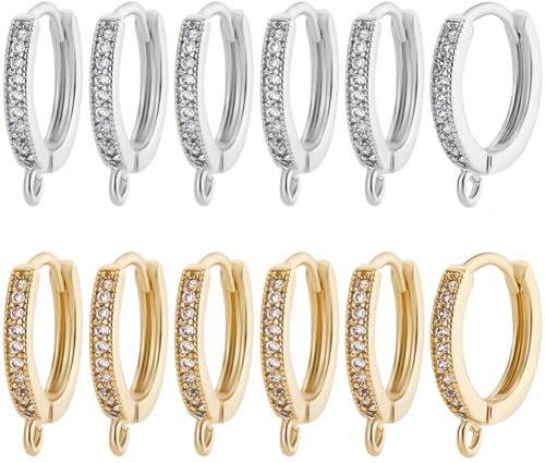 Beebeecraft Creolen mit Zirkonia, 18K Gold & Sterlingsilber, 12 Stück | Plattiertes Messing, Runde Ohrringe, Hebelverschluss, Für Schmuckherstellung, DIY Basteln