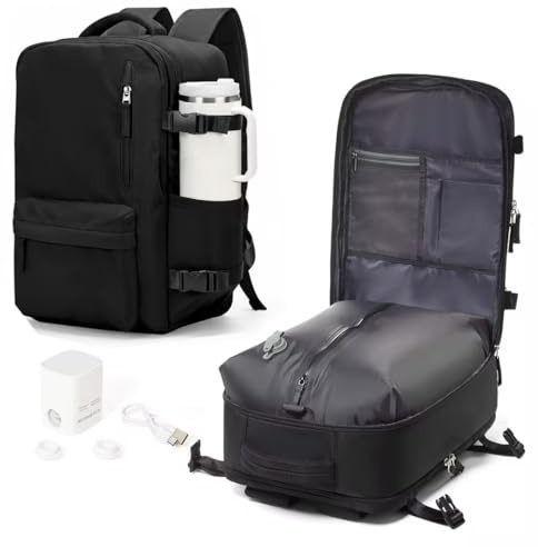WONHOX Vacuum Seal Backpack for Travel with Air Pump Compression Vacpack Carry on Flight Approved Daypack Laptop Space Saver Bags Storage with Vacuum System 18x14x8 inches Travel Bag Women Men Black