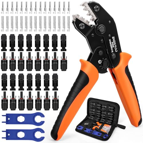 ZAEXUYOO Solar Crimpzange Werkzeugsatz Set für 2,5/4/6 mm² PV Kabel | 1xCrimpzange,15 Paar Solarkabelverbinder,15 Paar Männlich/Weiblich Stecker,2xSchraubenschlüssel,für Solar PV Kabel Anschluss