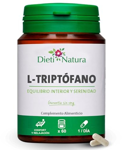 Dieti Natura L-Triptófano 60 Cápsulas - 1 Cápsula al Día - Aminoácido Esencial para Equilibrio Emocional - Complemento para Dormir Bien y Reducir Estrés - Precursor de Serotonina y Melatonina Sueño