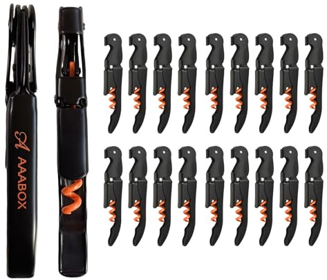 AAABOX Pack of 20 Sacacorchos Profesional Sommelier de Doble Palanca,3 en 1 Abridor de Vino con Espiral de Acero Inoxidable(Naranja y Negro)