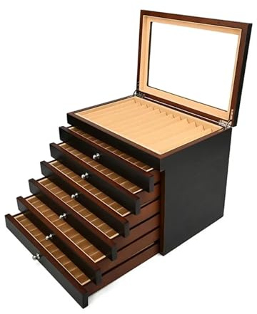 MAQDDO Lack trä reservoarpenna display organiserare box samlare 12/23/34/78 fack för pennor (svart-78 pennor)
