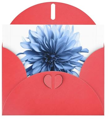 WHJSHOP Carte de vœux rouge motif fleur de dahlia bleu 10,2 x 15,2 cm pour Noël, anniversaire d'enfant, Saint-Valentin, anniversaire de mariage et invitations de fête