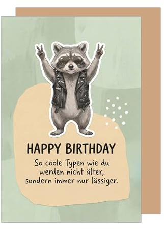Edition Seidel Premium Glückwunschkarte zum Geburtstag mit Umschlag. Grußkarte Karte Geburtstagskarte Spruch Waschbär Rocker cool lustig Für Mann Frau Freund Freundin (G3842 SW026)