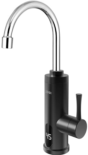 Elektrischer Wasserhahn mit Durchlauferhitzer Armatur mit LED Temperaturanzeige Bad Küche Mischbatterie Badarmatur Küchenarmatur Einhebelmischer 3000W bis 60°C Energiesparend schwarz