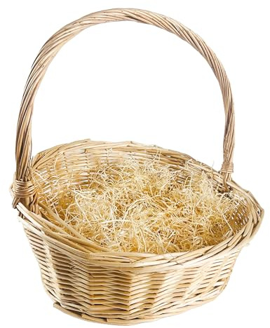 Kobolo Geschenkkorb aus Weide mit Holzwolle - 48x41x51 cm - beige - dekorativer Präsentkorb zum Selbstbefüllen - geflochtener Henkelkorb für Weihnachten, Ostern, Geburtstag, Wein & Firmenpräsente