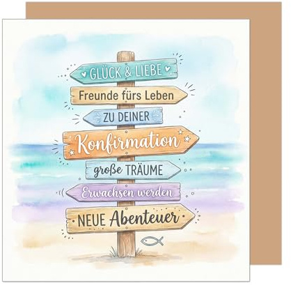 Edition Seidel Premium quadratische Glückwunschkarte zur Konfirmation mit Umschlag. Konfirmationskarte Grußkarte Karte Spruch Sprüche Junge Mädchen Jugendliche Wegweiser farbenfroh (KFQ130 SW026)