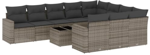 Mhdvray 11-TLG. Poly-Rattan Gartensofa Lounge Set 62 x 62 x 69 cm mit Stauraum und Glas-Tisch, dunkelgrau, modularer loungesofa Outdoor für Balkon Terrasse und Garten
