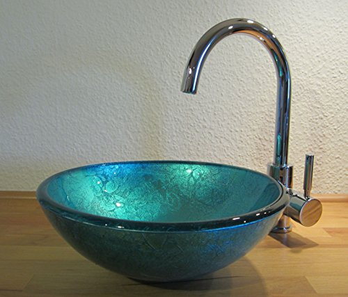 Nero Aufsatz Glas Waschbecken blau 31cm klein rund Wohnmobil Waschschale