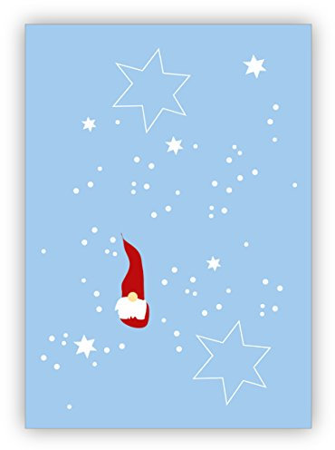 Kartenkaufrausch Weihnachtskarten Set (16Stk) Hellblaue Weihnachtskarte mit Sternen und Wichtel • ausgefallene Weihnachtspost mit Umschlag zu Neujahr, Silvester für Familie und Firma