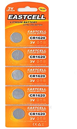 EASTCELL 5 x CR1620 Pile Bouton 3 V Lithium 70 mAh (1 Blister ercard Marque A 5 Piles)