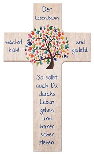 Fritz Cox® Kinder-Holzkreuz: 'Lebensbaum' Das besondere Geschenk für unsere Liebsten Taufe, Kommunion, Geburt 20 cm
