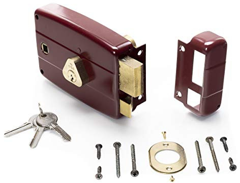 CISA 150171601N6, Serratura Applicare, Cilindro Interno, Catenaccio e Scrocco, Cilindro Standard, Acciaio Verniciato Color Rosso Amaranto, Entrata 60, Mano Destra