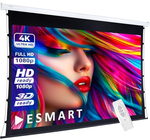 ESMART Economy EXT Tension-Leinwand, Gesamtbreite 286 cm, Tuch: Weiß | Bildfläche 240 × 135 cm, Format 16:9, weißes Tuch für Heimkino und Präsentationen, inklusive Fernbedienung