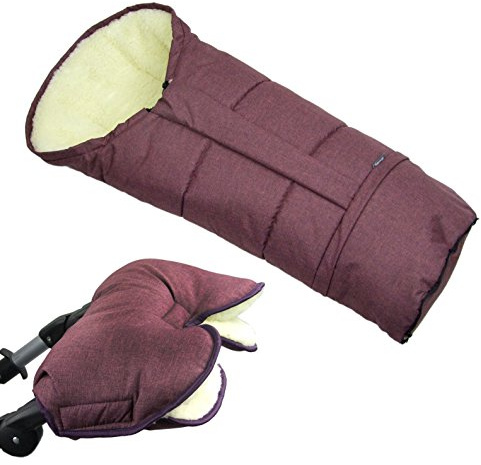BAMBINIWELT KOMBI-ANGEBOT MUFF + Winterfußsack/MUMIE- aus Lammwolle für Kinderwagen, Buggy, Schlitten MELIERT (bordeaux)