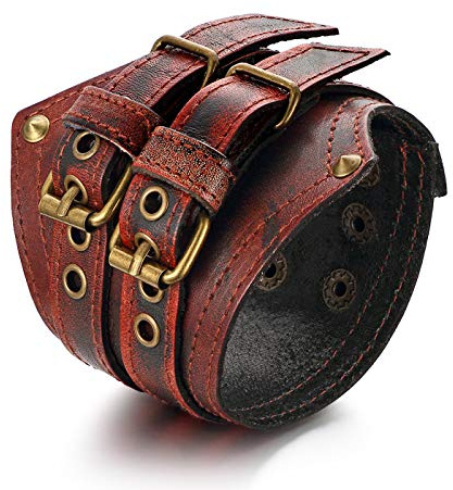 JewelryWe Schmuck Herren Breit Lederarmband Retro geflochten Punk Rock Leder Armreif Manschette Druckknopf Armband verstellbar Schwarz/Braun