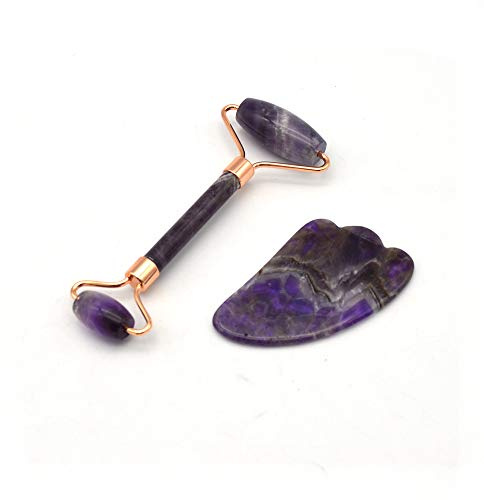 Anti Aging Facial Massager Jade roller ametista, Jade roller facciale e Scraping Gua Sha Guasha Board, saldati Jade roller facciale, doppio collo guarigione dimagrimento massaggio strumento