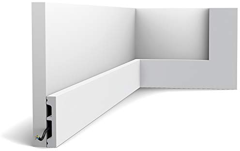 Orac Plinthe SX157-RAL9003 200 cm x 1,3 cm x 6,6 cm Polystyrène extrudé (HDPS) lisse angulaire avec passage de câble prépeinte en blanc (RAL 9003)