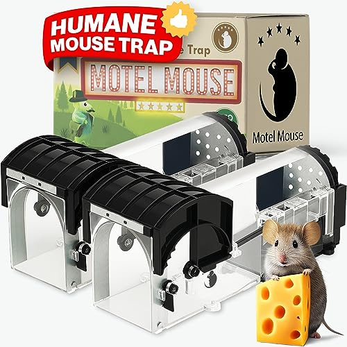 Motel Mouse Trampa Ratones y Ratas Vivos para Interiores y Exteriores - Fácil de Usar, Fácil de Limpiar, Reutilizable, Liberación sin Contacto - Viene con Manual de instrucciones y Video en Castellano