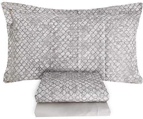Roberto Cavalli Completo Letto Copripiumino Maxi 2 due piazze Matrimoniale 100% Raso Di Puro Cotone Sacco + Federe + sotto con angoli (Flakes - col 001 - Sabbia)