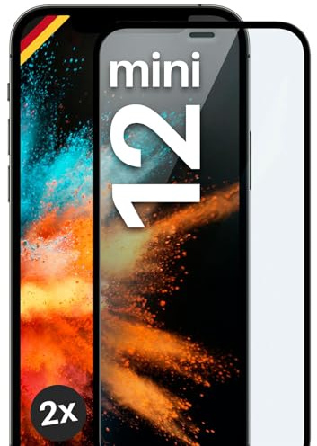 moex CurveProtect Lot de 2 films de protection d'écran en verre blindé pour iPhone 12 mini - Sans bords - Protection complète de l'écran - Noir