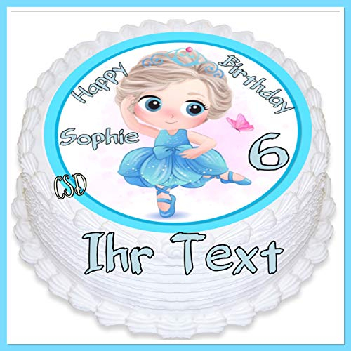Tortenaufleger Ballerina mit Wunschtext, Essbares Tortenbild, Zuckerpapier, Fototorte, Geburtstag