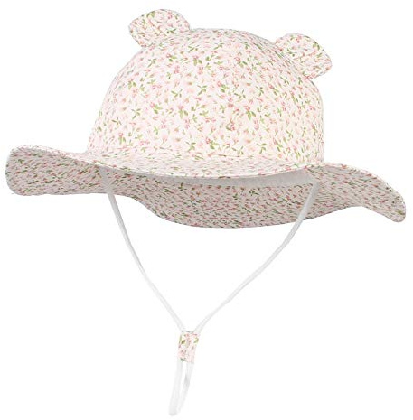 EOZY Chapeau Bob Coton Bébé Fille Chapeau Soleil Été Enfant Anti-UV UPF50+ Pliable Motif Fleurs Mignon Princesse Voyage Protection Outdoor (Rose Oreilles, 1-2 Ans, 1_Year)