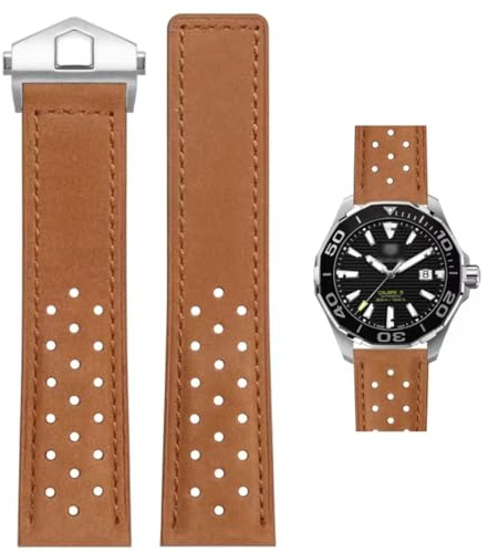 HEYOZURY Uhrenarmband für Tag Heuer 22mm,Leder Butterfly-Schnalle Perforiertes Rennarmband Aquaracer Serie Monaco Serie Ersatz Armband Original Armband for Tag Heuer