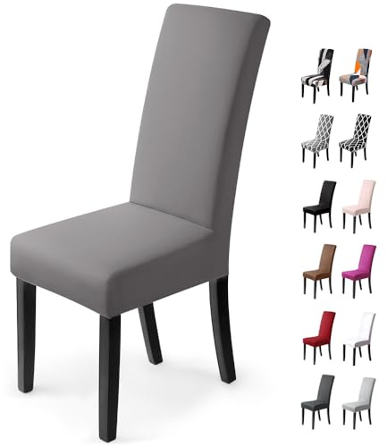 Stuhlhussen 4 Stück, Stretch-Stuhlbezug elastische Moderne Husse Elasthan Stretchhusse Stuhlbezug Stuhlüberzug .bi-Elastic Spannbezug, sehr pflegeleicht und langlebig Universal(Packung von 4 Taupe)