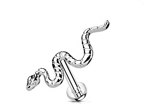 Paula & Fritz® Push-In Labret Piercing Schlange Titan-IUM Grade 23 Kugel Piercing Set Mehrfarbig 1-mm 1,2-mm Stab-Dicke Madonna Medusa Monroe