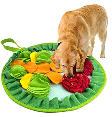Andiker rutschfeste Haustier-Schnüffelmatte mit Seil zum Aufhängen, Schnüffelmatte für Hunde, um Energie zu verbrauchen und Stress abzubauen, Haustier-Schnüffelmatte für Kaninchen(rote Blumen)