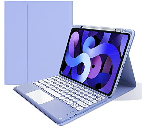 kaitesi Touch Keyboard Case for iPad 11th Generation (A16) 2025/ iPad 10th Generation 2022 (11/10.9 inch) Case with Detachable Round Key Touchpad Color Keyboard Cover (Purple)