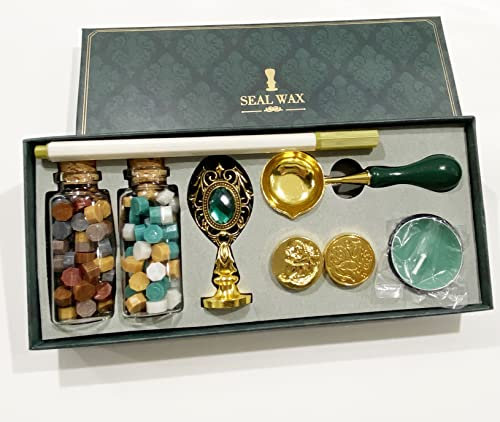 Syntego Wachssiegel-Stempelset enthält 3 Wachssiegel-Stempelköpfe, Goldstift in einer Geschenkbox
